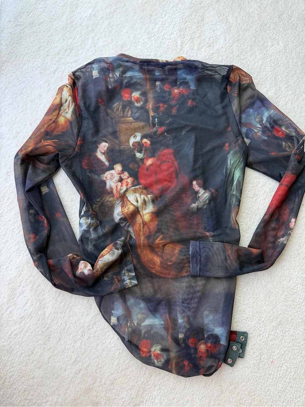Akira Renaissance Print Sheer Mesh Bodysuit in Dark MultiColor - Picture 7 of 7